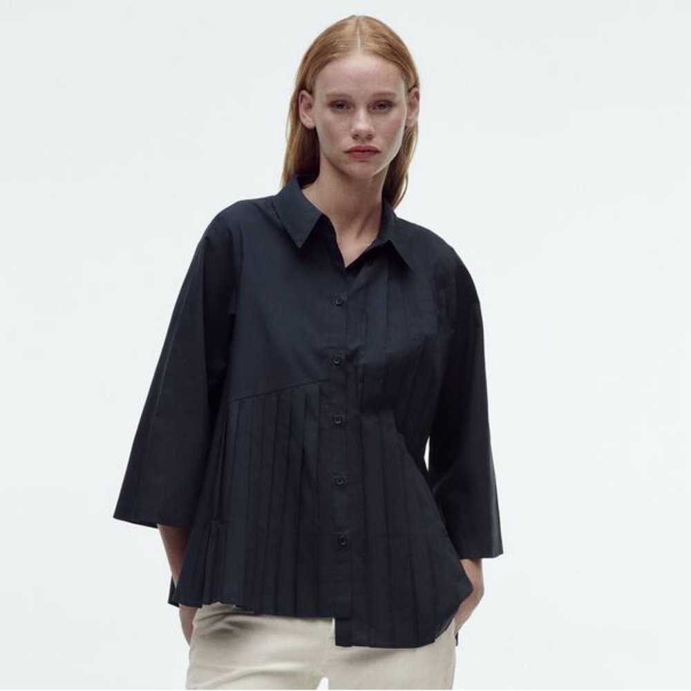 Zara Asymmetric Box Pleat Shirt Blue Women’s Small